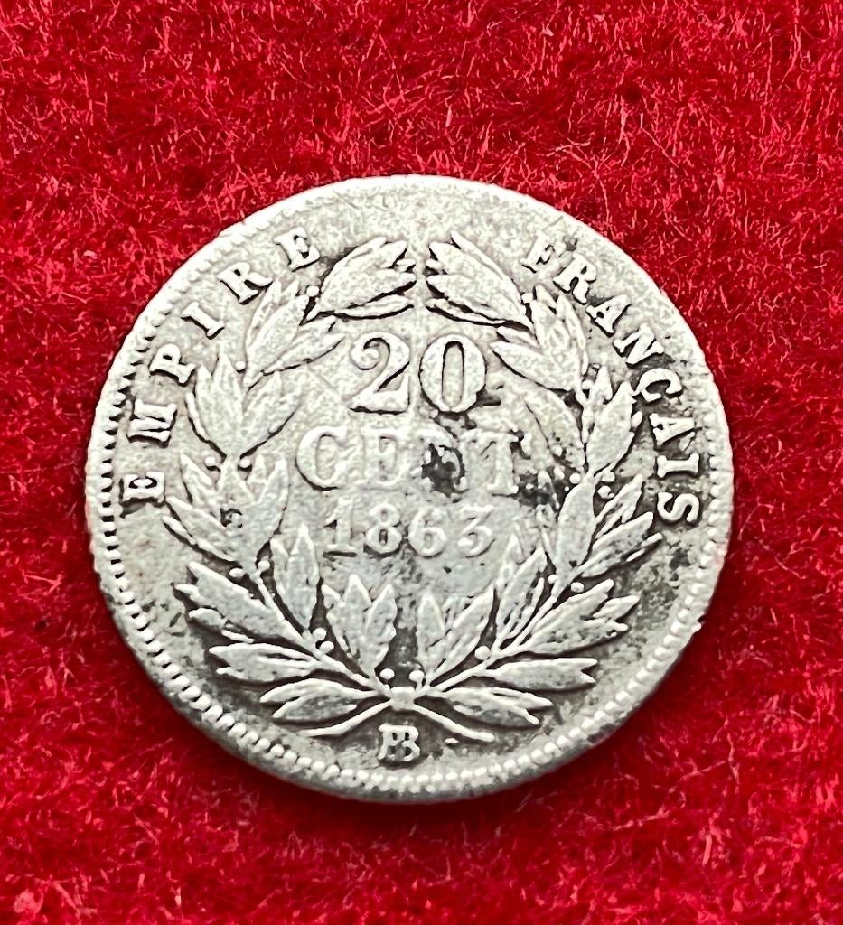 Zeer zeldzaam: 20 cent France Napoleon III 1863 in zilver, Ophalen of Verzenden, Zilver