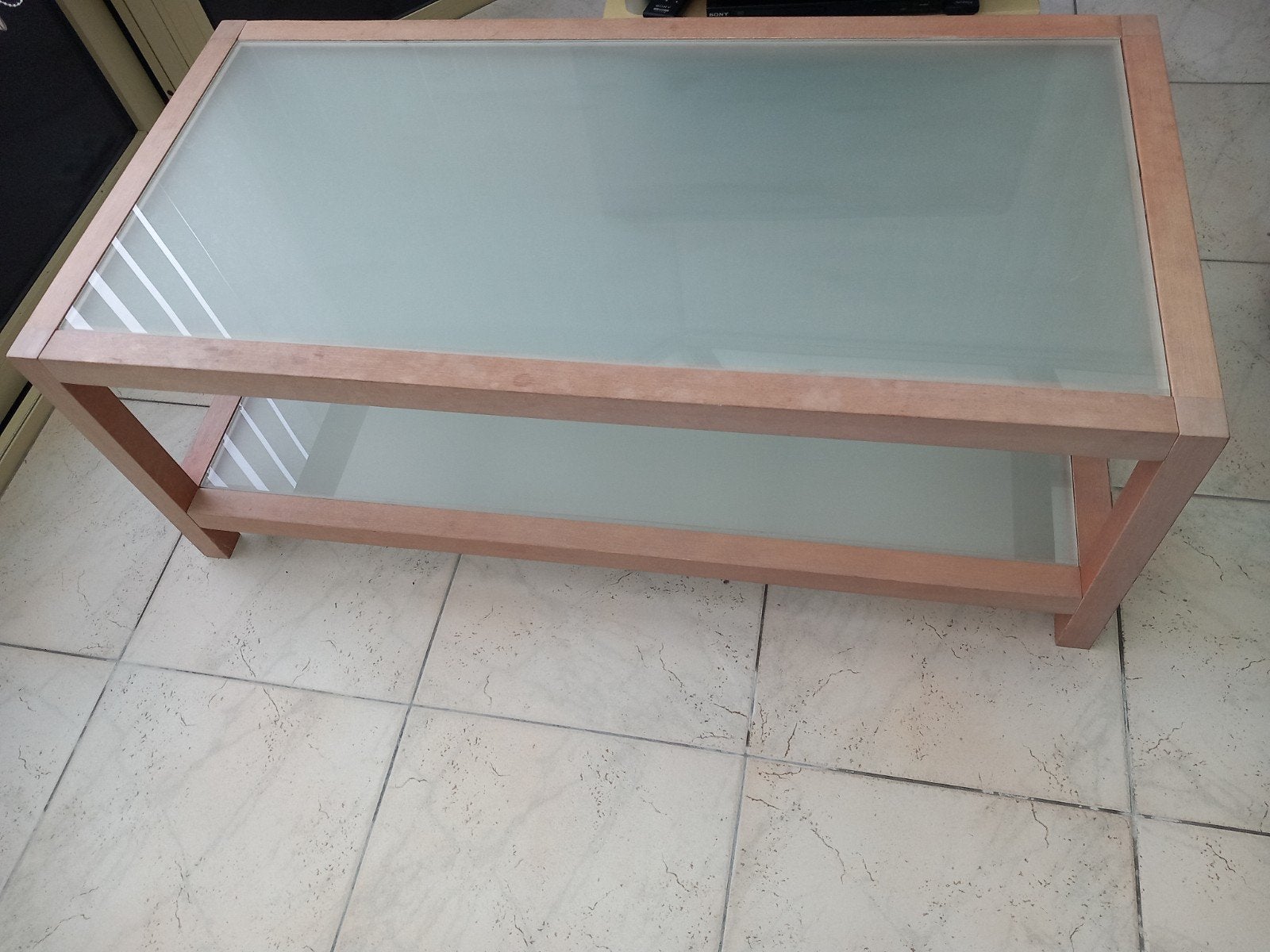 glazen tafel, Maison & Meubles, 100 à 150 cm, Autres essences de bois, Comme neuf, Landelijk