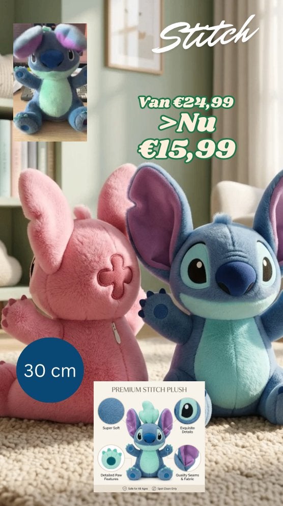 Stich met oren bewegen (kiekeboe) en zingt Liedjes / 30cm, Kinderen en Baby's, Disney, Disney, Overige typen, Blauw