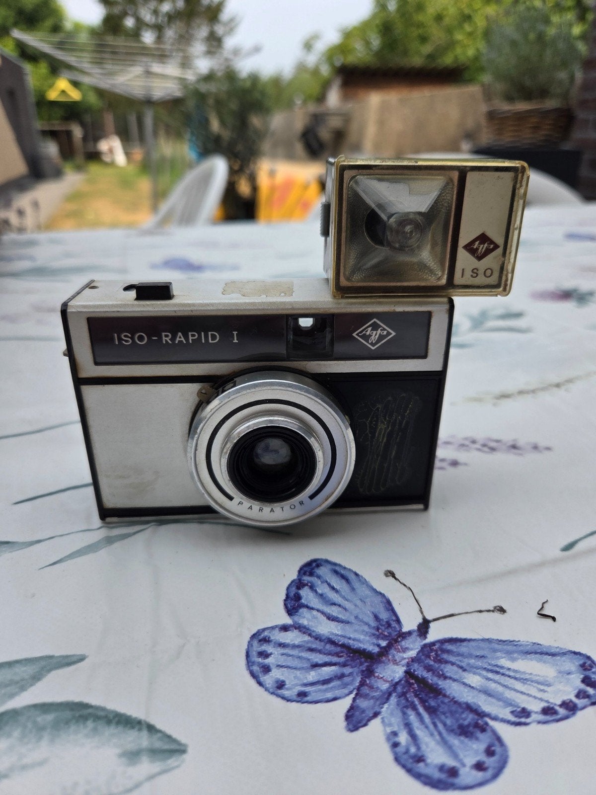 Vintage Agfa ISO-Rapid I camera met originele flitser, Ophalen of Verzenden, Gebruikt, Compact, Overige Merken