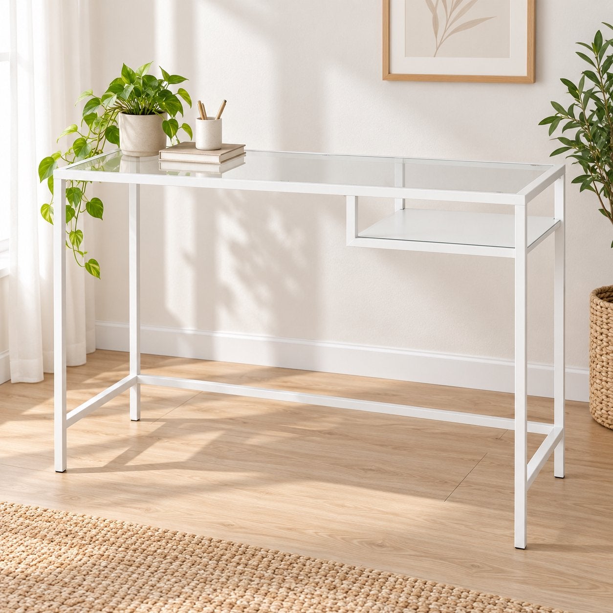IKEA VITTSJÖ bureau / laptoptafel wit met glazen blad 100 cm, Ophalen, Zo goed als nieuw, Rechthoekig, Metaal