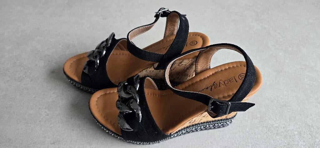 Sandales compensées noires Lady Glam – T37, Autre, Enlèvement ou Envoi, Autres types, Porté