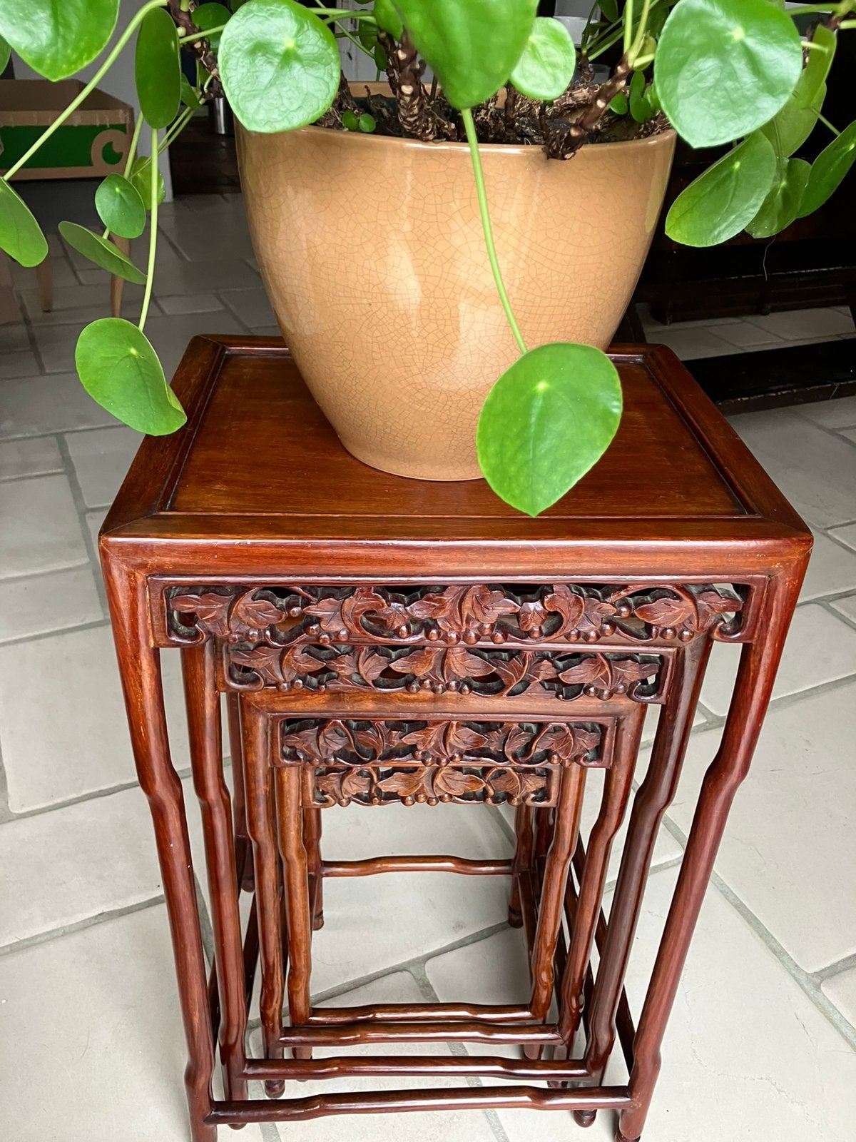 Zeldzame Pallisander (rosewood) faux bamboo nesttafels, Antiek en Kunst, Ophalen