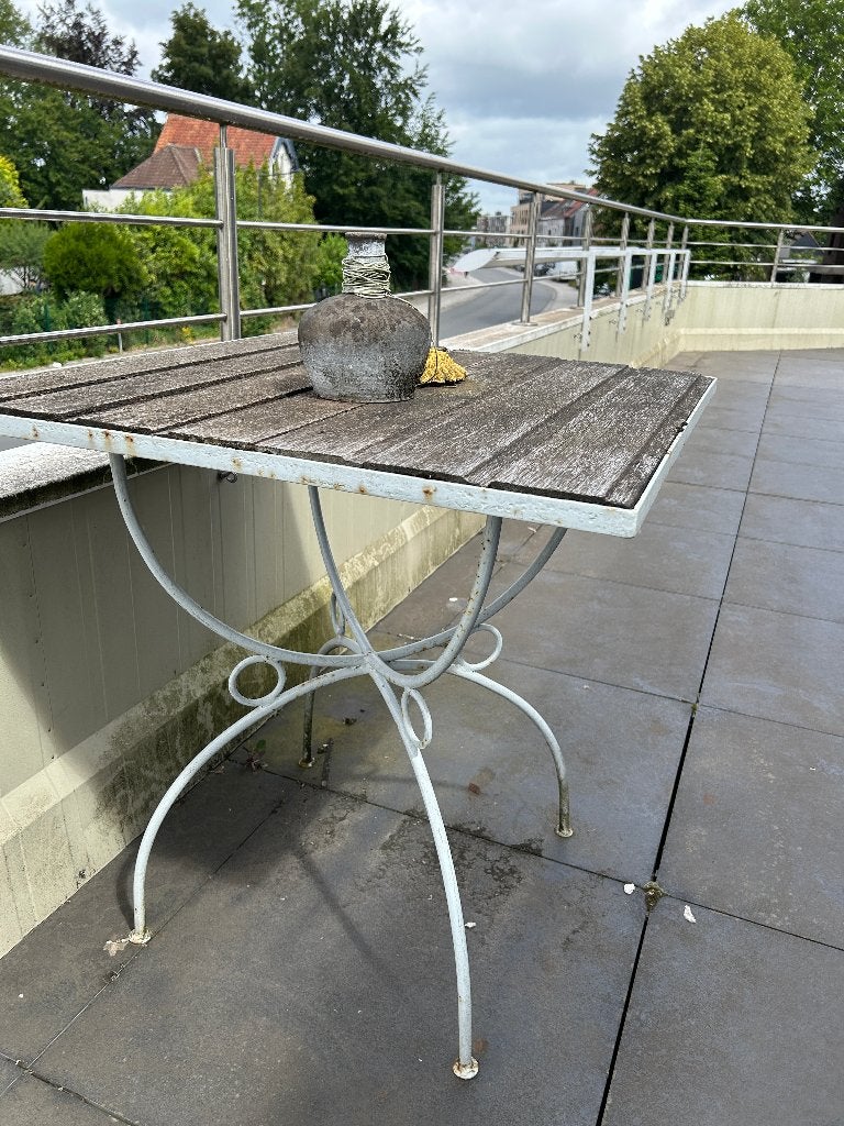 TABLE DE TERRASSE EN MÉTAL/BOIS 90X90 CM, Jardin & Terrasse, Tables de jardin, Enlèvement, Utilisé, Carré, Métal