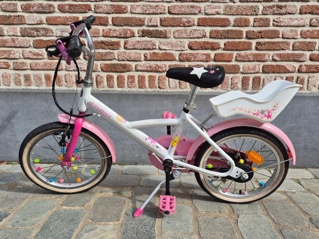 Meisjesfiets B-TWIN 16 inch wit / roos, B-twin, Enlèvement, Utilisé, Frein à main
