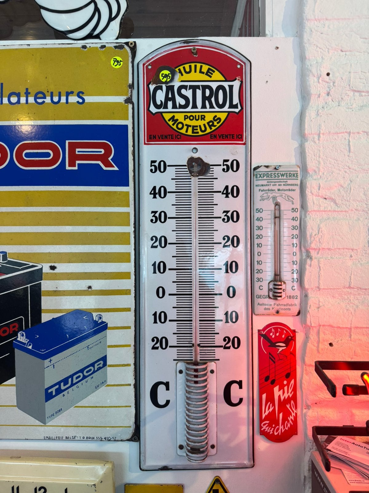CASTROL oude emaille reclame thermometer, Antiek en Kunst, Ophalen of Verzenden