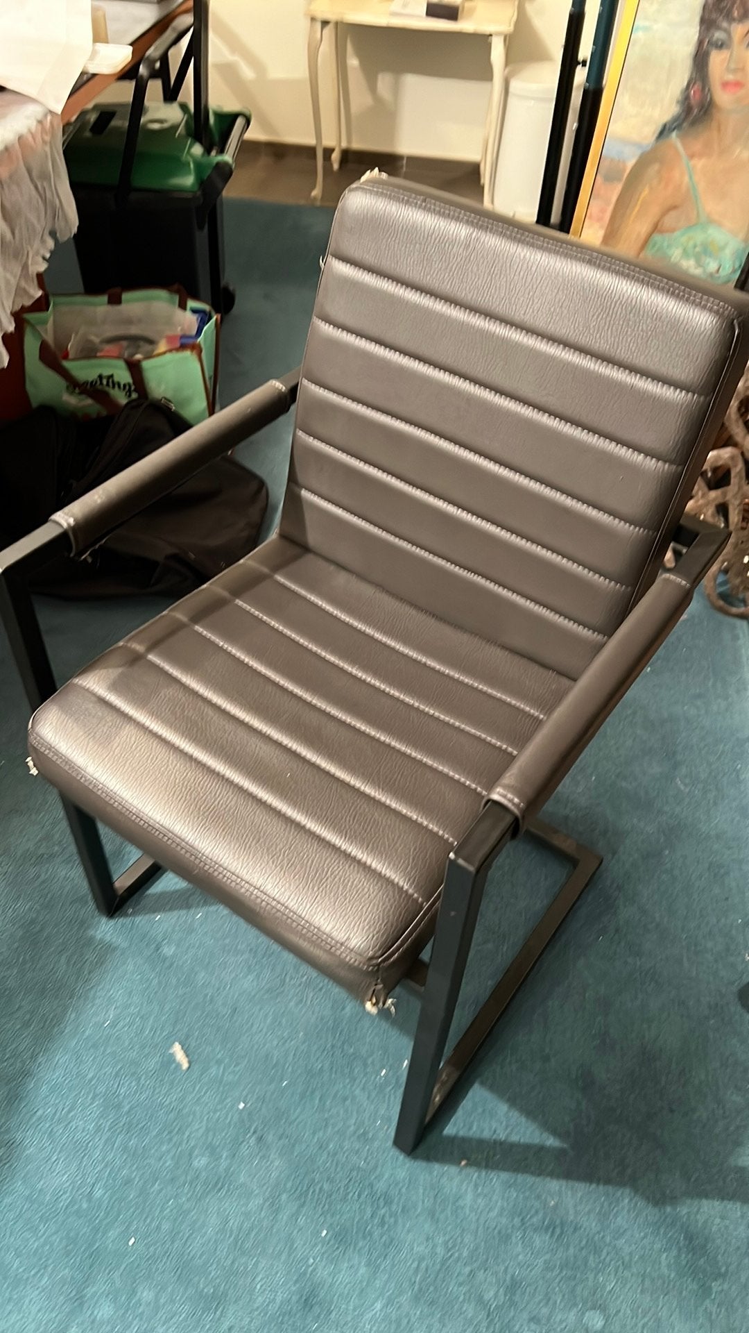 4 stoelen metaal en leder, Enlèvement, Utilisé, Métal, Quatre