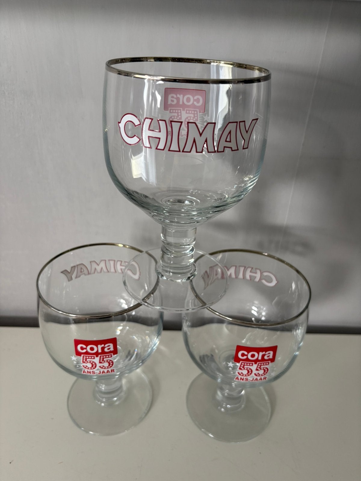 3 verres CHIMAY (55 ans du CORA), Collections, Marques de bière, Enlèvement ou Envoi, Comme neuf