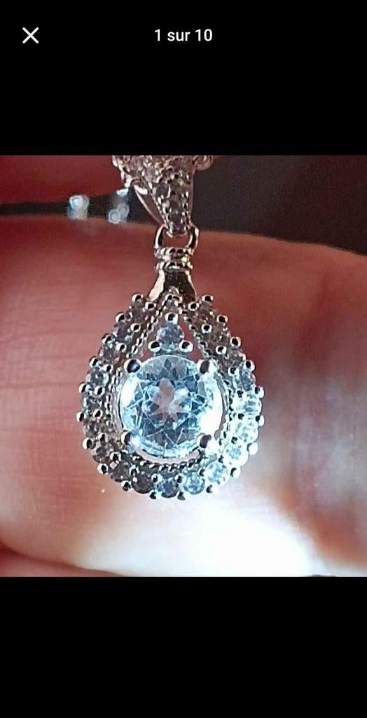 Pendentif en argent massif 925 avec topaze bleue, Neuf, Argent, Argent, Avec pierre précieuse