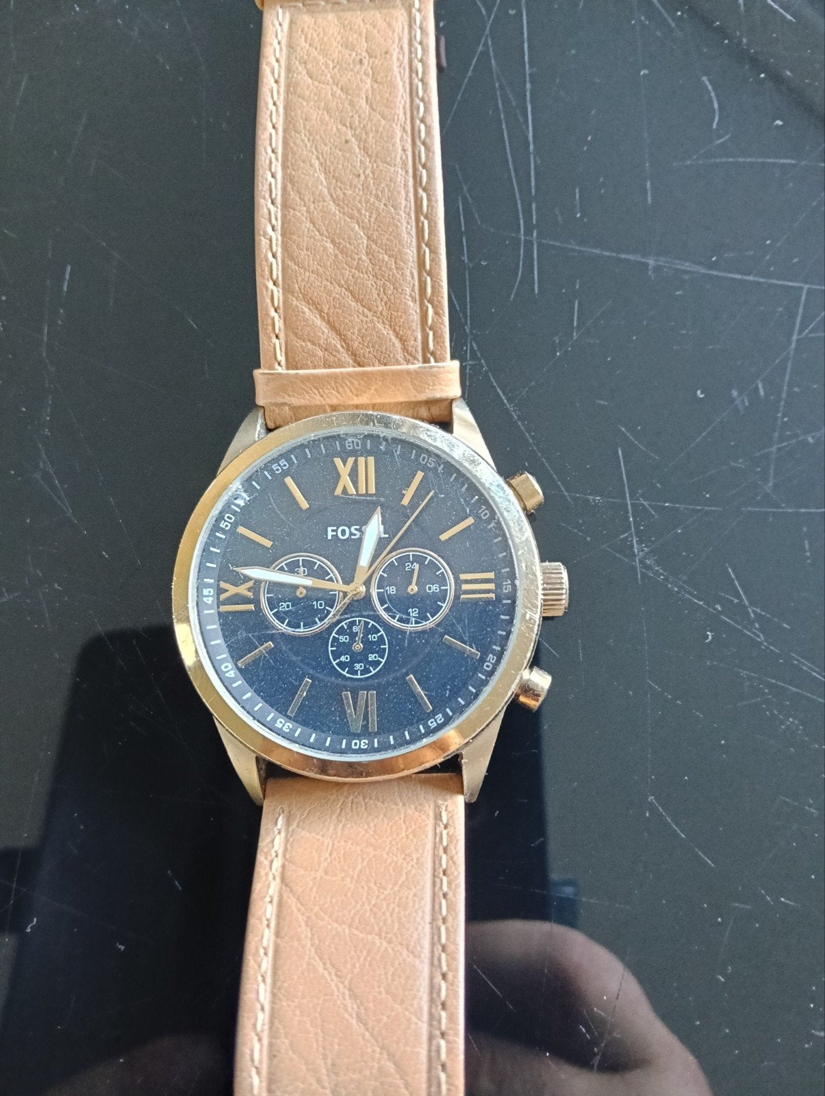 fossil horloge met nieuwe bandje en battery, Bijoux, Sacs & Beauté, Enlèvement, Utilisé, Acier, Cuir