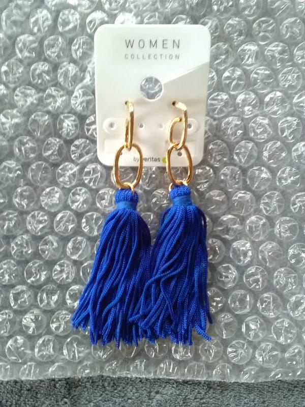 Veritas oorbellen met blauwe kwastjes NIEUW!, Handtassen en Accessoires, Overige materialen, Hangers, Blauw, Nieuw