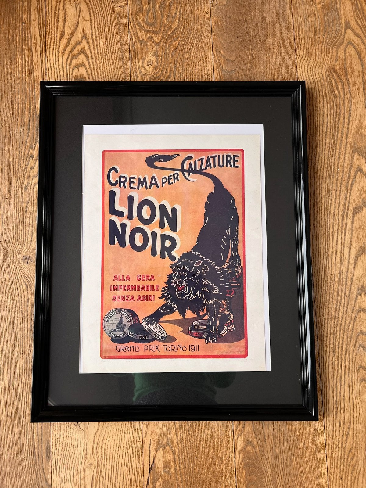 Publicité ancienne annonce italienne Lion Noir, Enlèvement ou Envoi, Comme neuf, Panneau publicitaire