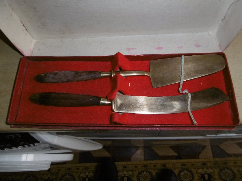antiquités,  gâteaux et couteau, cuivre, manches en bois, Enlèvement ou Envoi, Cuivre
