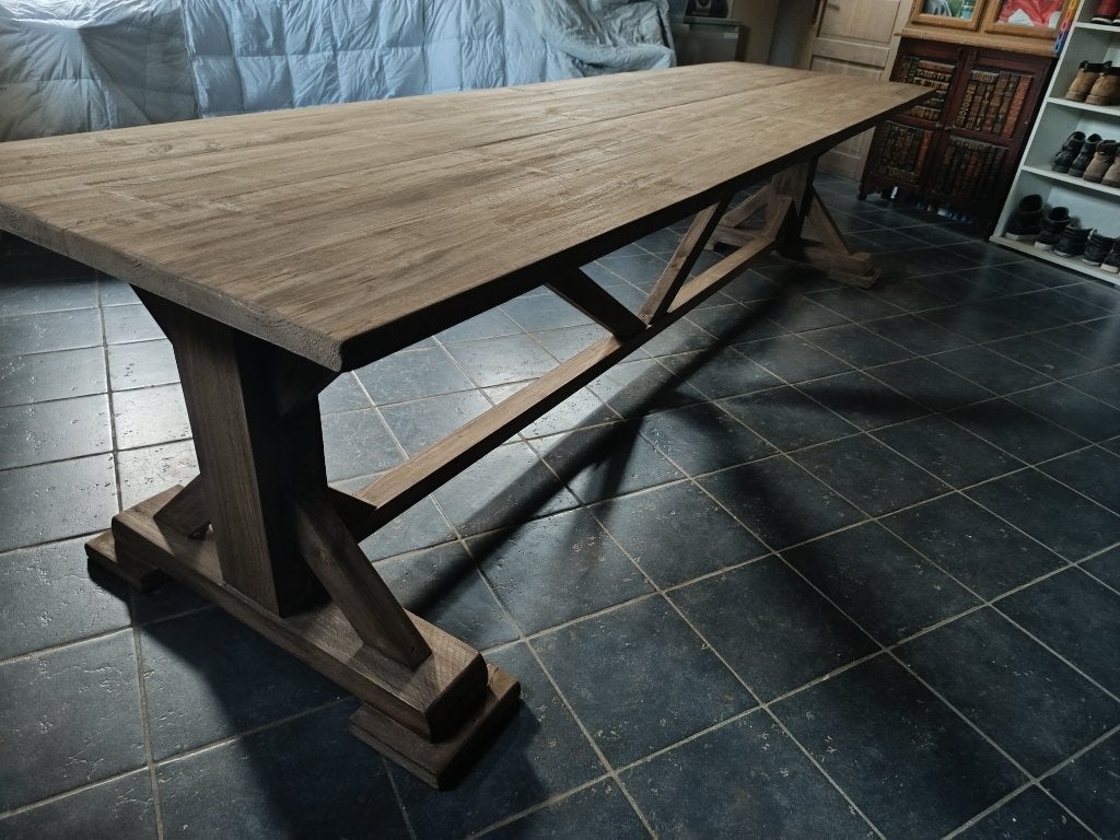 Mooie landelijke tuintafel 300x90, Ophalen, Gebruikt