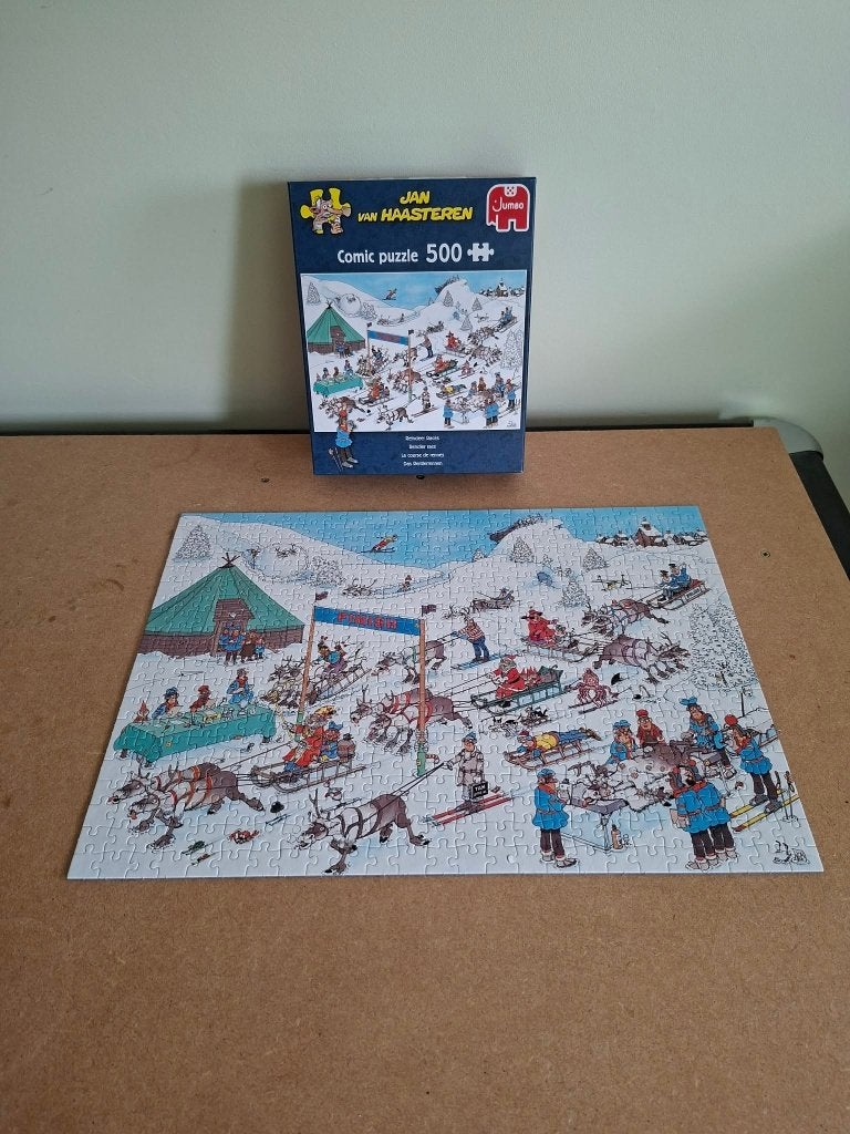 Jan Van Haasteren: Puzzel "Rendier Race"(500 stukken), Ophalen of Verzenden, 500 t/m 1500 stukjes, Gebruikt, Legpuzzel