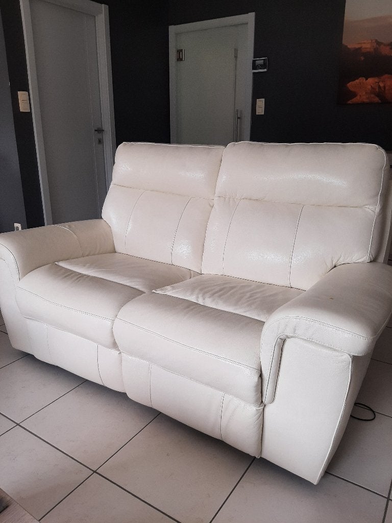 Lederen 2-zit met 2 elektrische relaxen, Ophalen, Gebruikt, 100 tot 125 cm, 150 tot 200 cm
