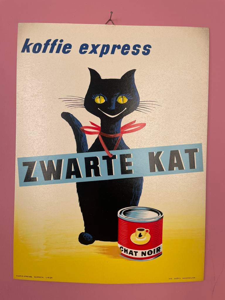 Poster vintage Coffee De Kat sur carton, Collections, Enlèvement ou Envoi, Comme neuf