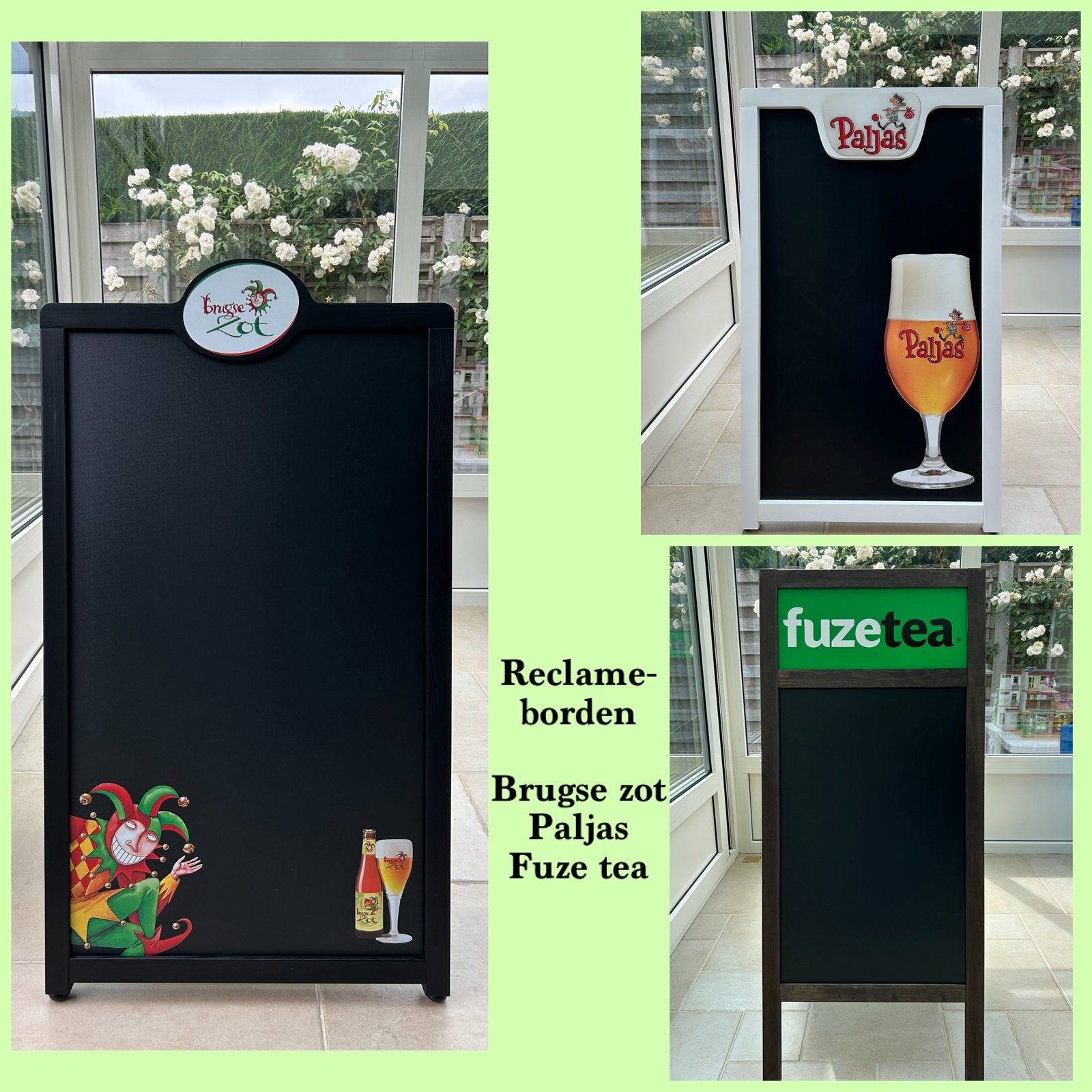 Reclameborden  Nieuw  Brugse zot Paljas Fuze tea, Verzamelen, Merken en Reclamevoorwerpen, Ophalen, Nieuw
