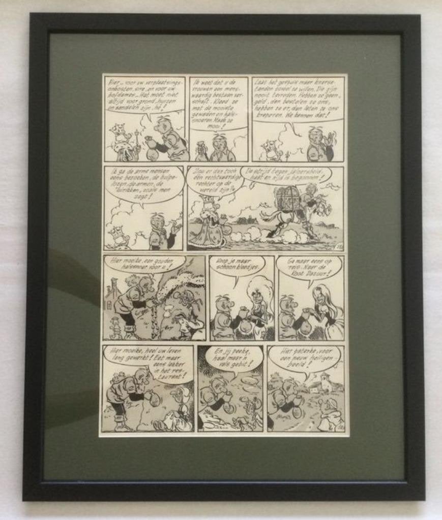 HUREY- ORIGINELE PAGINA - JAN HEIBEL- Koning Schaak, Ophalen of Verzenden, Tekening