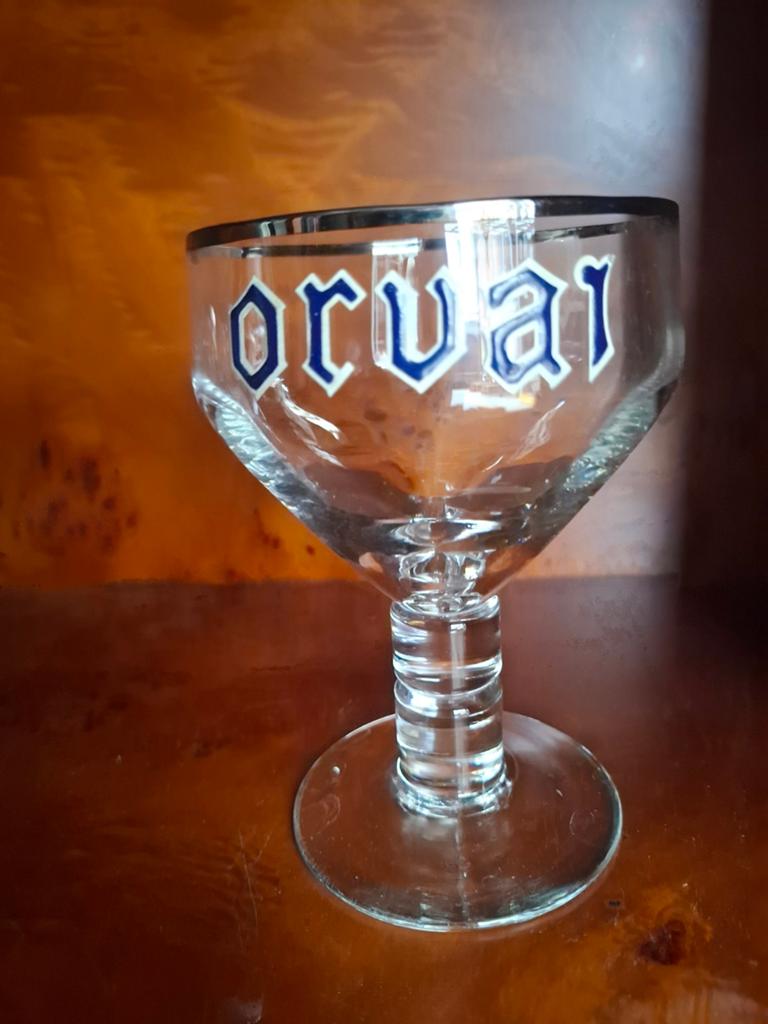 6 oude glazen emaille Brasserie Orval, Verzamelen, Glas en Drinkglazen, Ophalen of Verzenden
