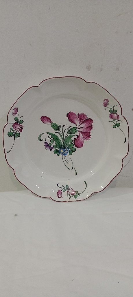 Assiette festonnée en faïence - Décor floral Strasbourg, Enlèvement ou Envoi