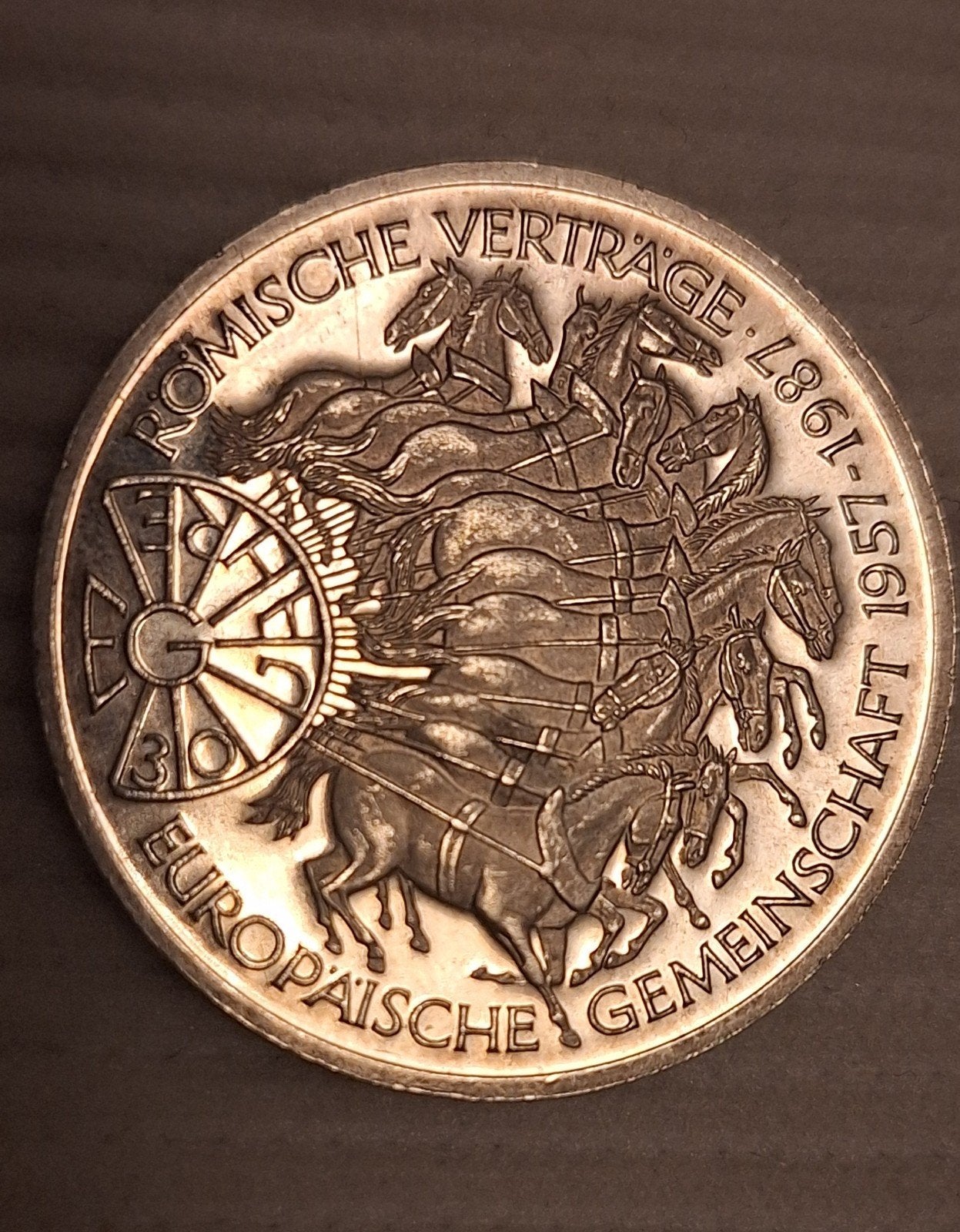 Zilveren munt 10 Deutsche Mark 1987 – Römische Verträge (UNC, Postzegels en Munten, Verzenden, Duitsland, Zilver