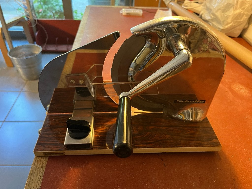 Vintage Schulte Allessnijder – Chroom & Houtlook (Bieden!), Gebruikt, Ophalen of Verzenden, Metaal, Snijmachine