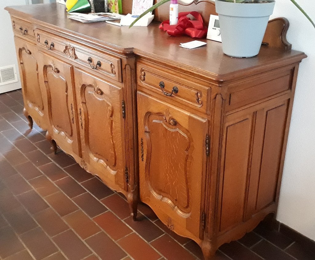 Meubelset : dressoir en vitrinekast Louis XV-stijl, Huis en Inrichting, Gebruikt, 100 tot 150 cm, Eikenhout, Met lade(s)
