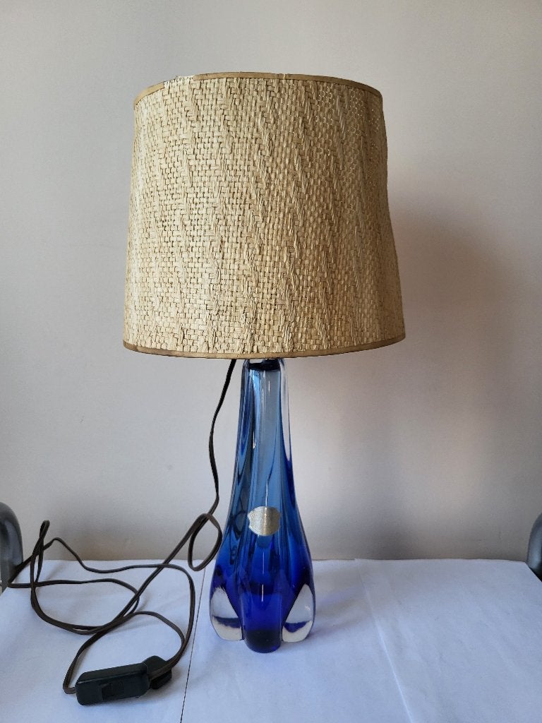 Lampe Vintage Cristal Val Saint Lambert Bleu Cobalt, Antiek en Kunst, Ophalen of Verzenden