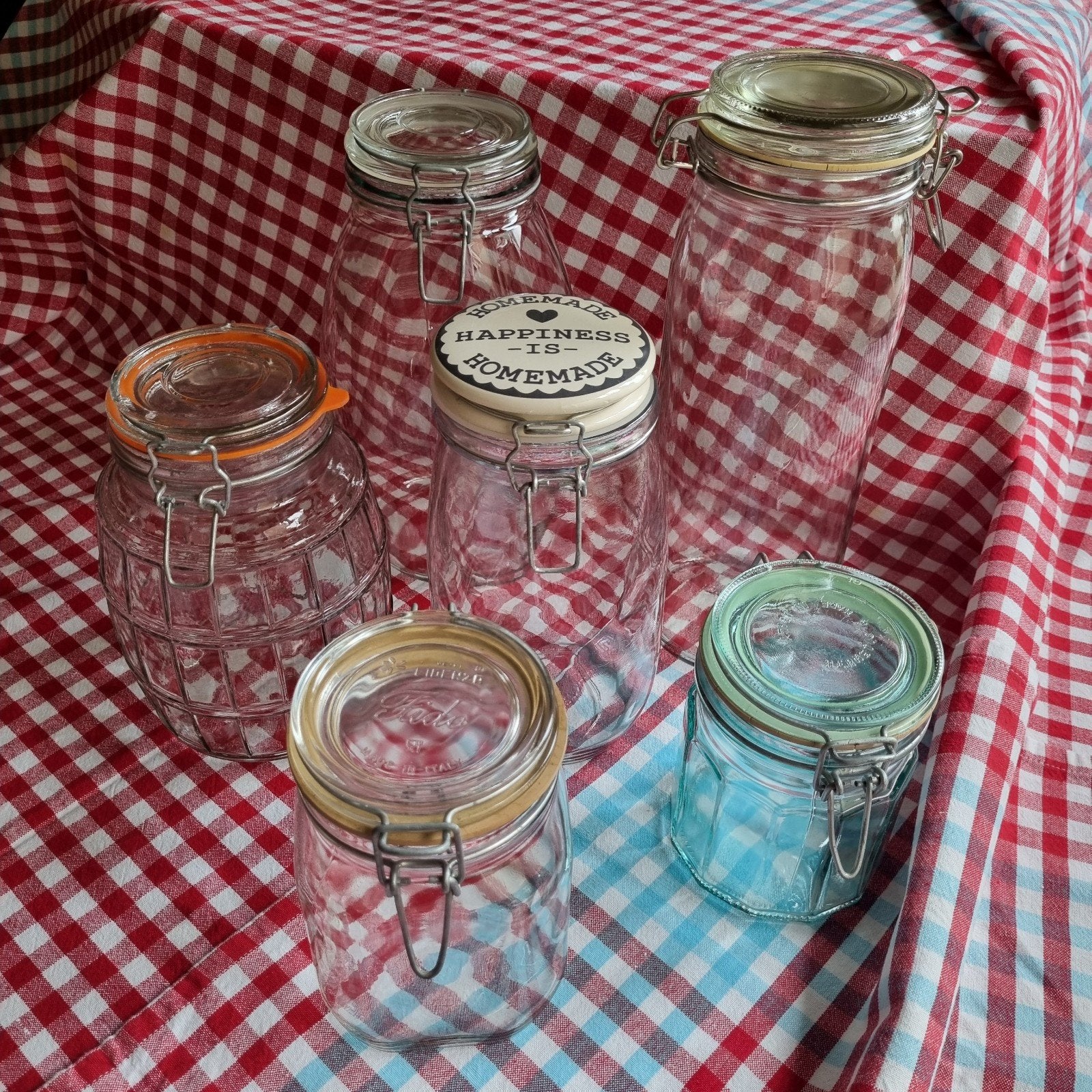 Voorraadpotten in glas met beugelsluiting  - 6 verschillende, Ophalen of Verzenden, Voorraadpot, Wit, Overige merken