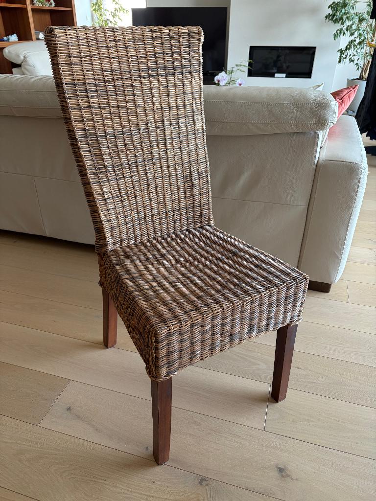 Wolf Möbel Rotan Stoelen (6 stuks) – Eetkamer – Topstaat, Ophalen, Gebruikt, Bruin, Riet of Rotan