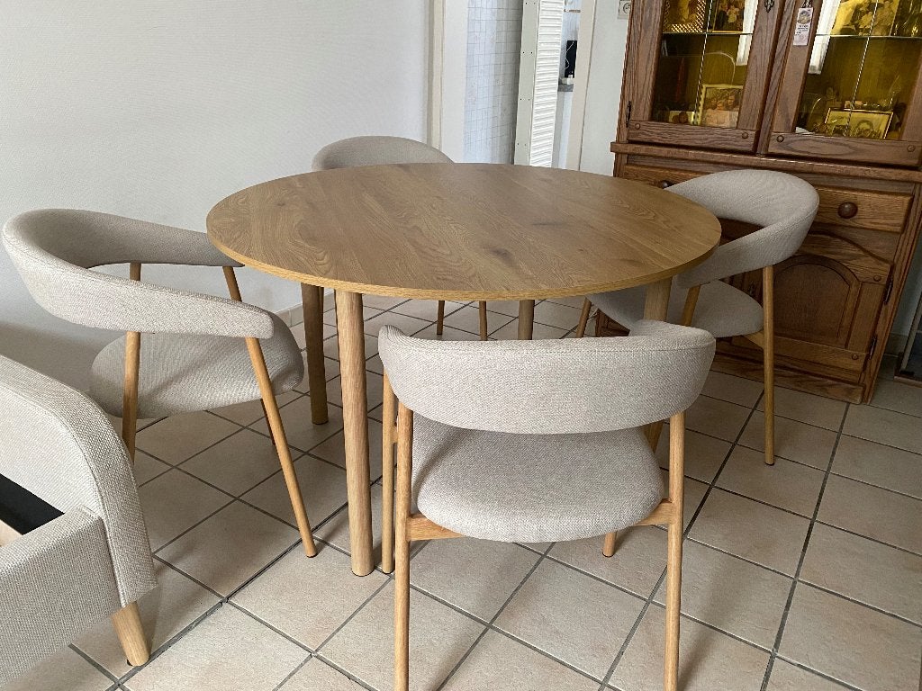 Tafel en stoelen., Quatre personnes, Rond, 50 à 100 cm, Comme neuf
