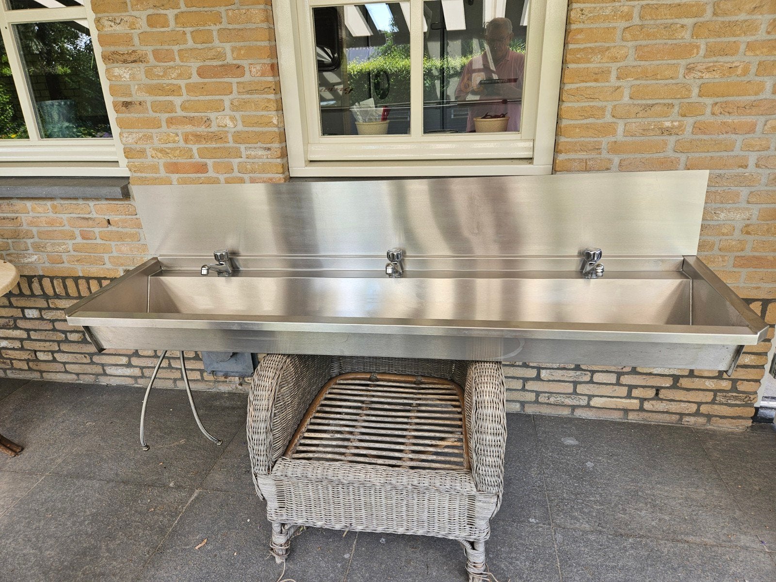 wasbak/wastrog/spoelbak Inox Intersan 1.80 m met 3 kranen, Ophalen, Zo goed als nieuw, Inox, Wastafel