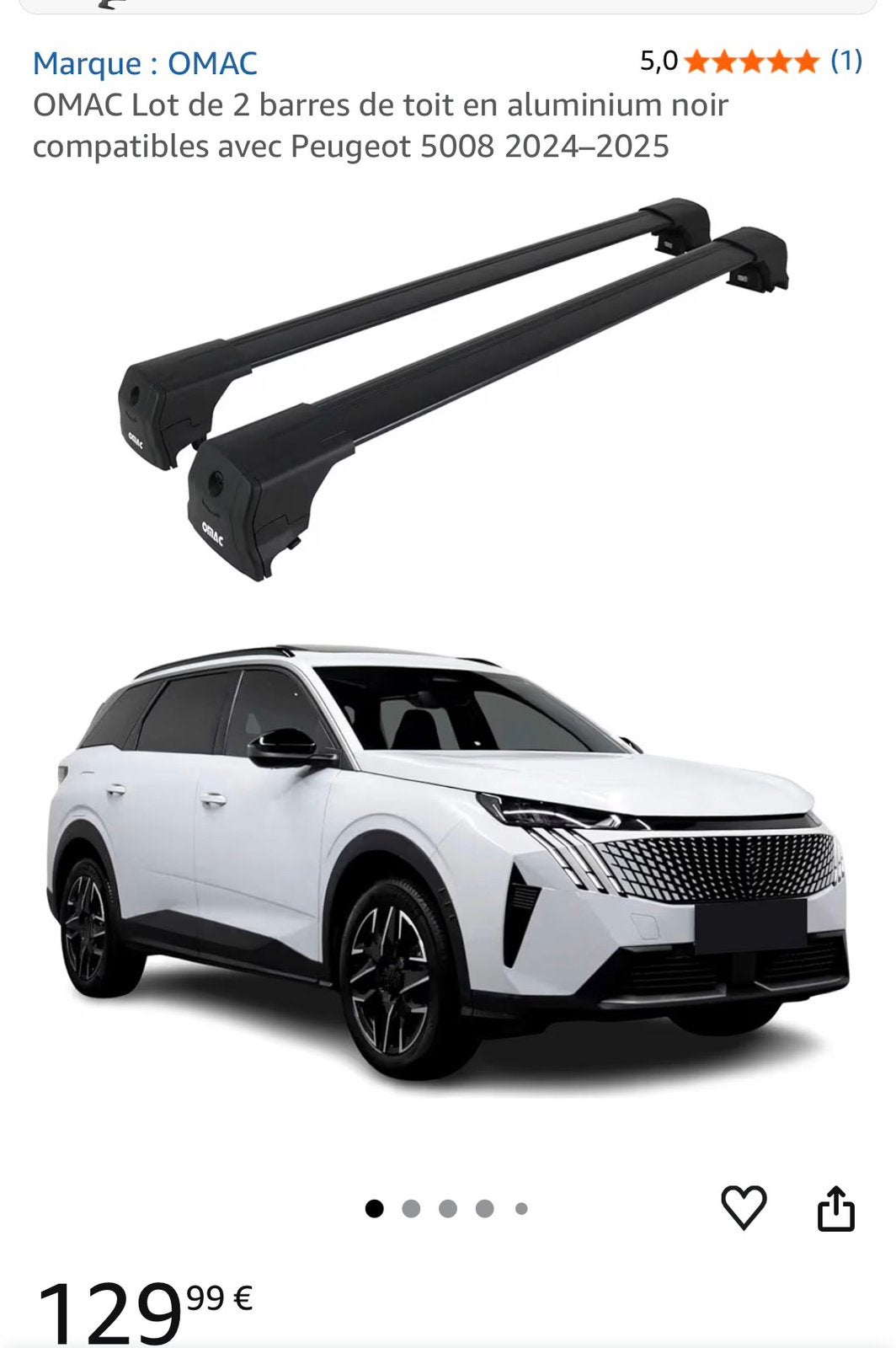 Barre de toit peugeot 5008 original compatible 3008, Enlèvement, Comme neuf