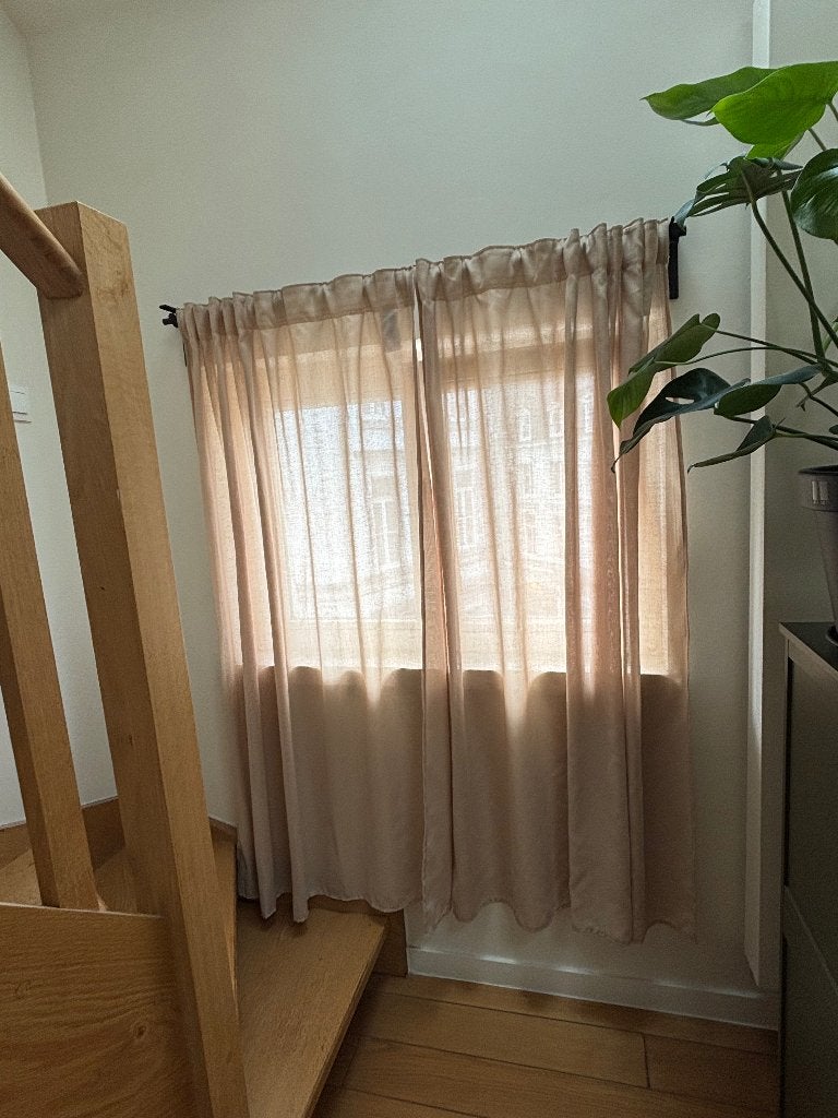Rideaux 8 pièces, couleur sale, aspect lin, 132 cm, Beige, Translucide, Enlèvement