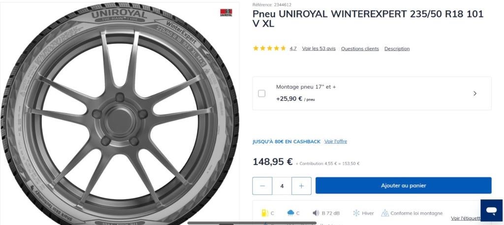 Pneus d'hiver UNIROYAL WINTEREXPERT 235/50 R18 101 V XL, Pneus hiver, Enlèvement, Pneu(s), 18 pouces