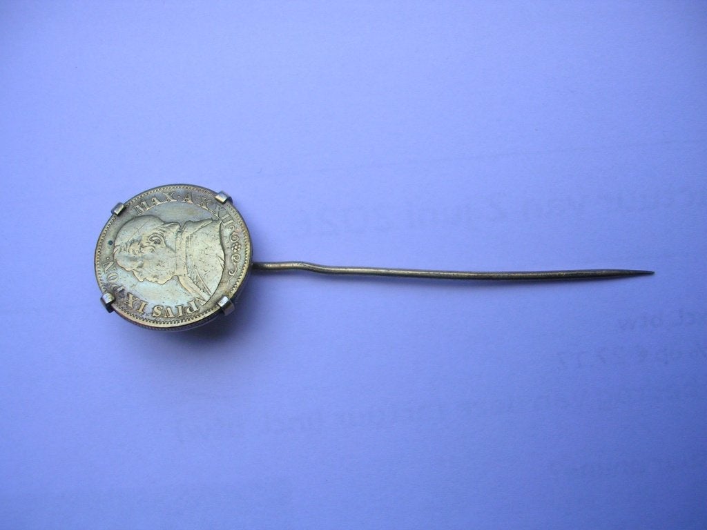 Speldje munt in zilver 10 soldi 1868 Pius, Postzegels en Munten, Ophalen of Verzenden, Zilver