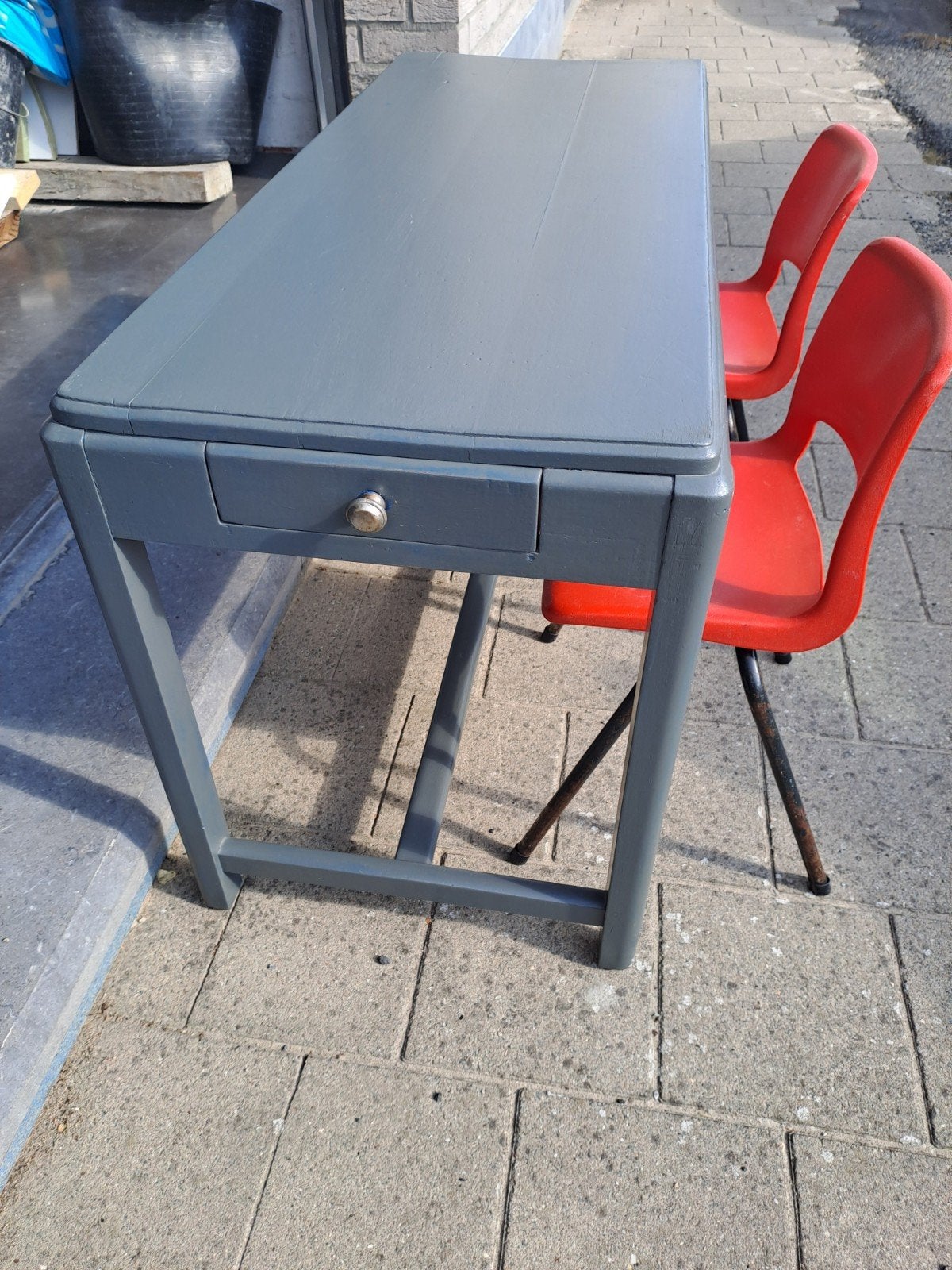 Vintage kindertafel + stoelen, Ophalen, Gebruikt