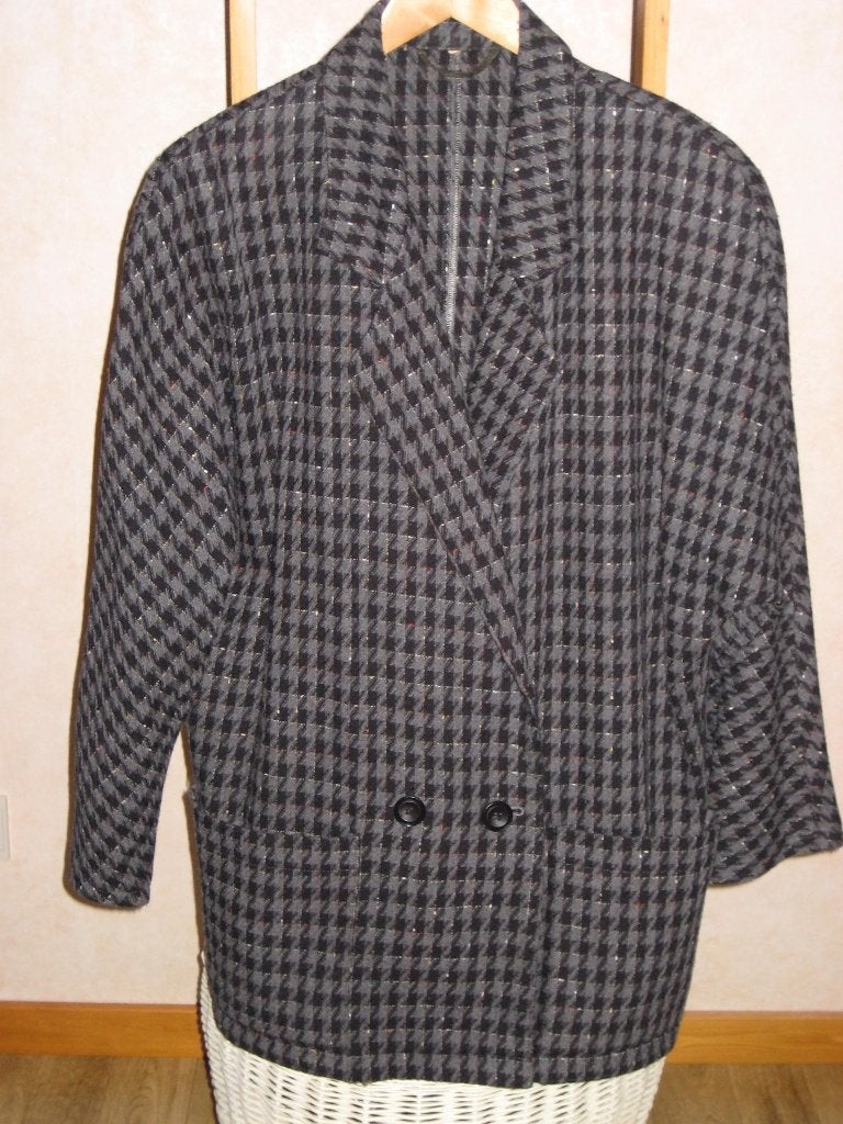 Halflange Jacquard - jas geruit - maat 42 - vintage, Kleding | Dames, Ophalen of Verzenden, Gedragen, Maat 42/44 (L), Grijs