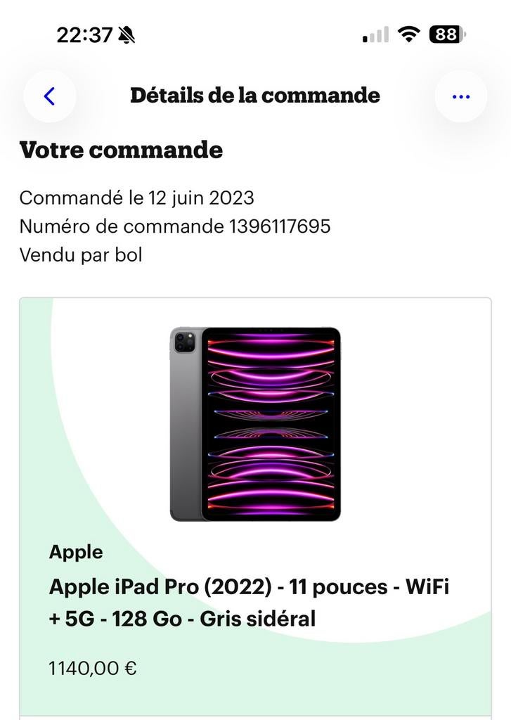 Ipad Pro (2022) 11" Wifi 5g 128go, Gris, 11 pouces, Comme neuf, Enlèvement
