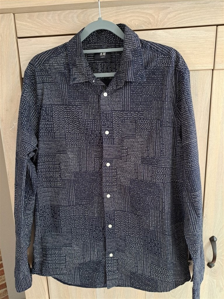 Herenhemd marineblauw met witte print maat M 39/40, Kleding | Heren, Blauw, Nieuw, H&M, Halswijdte 39/40 (M)