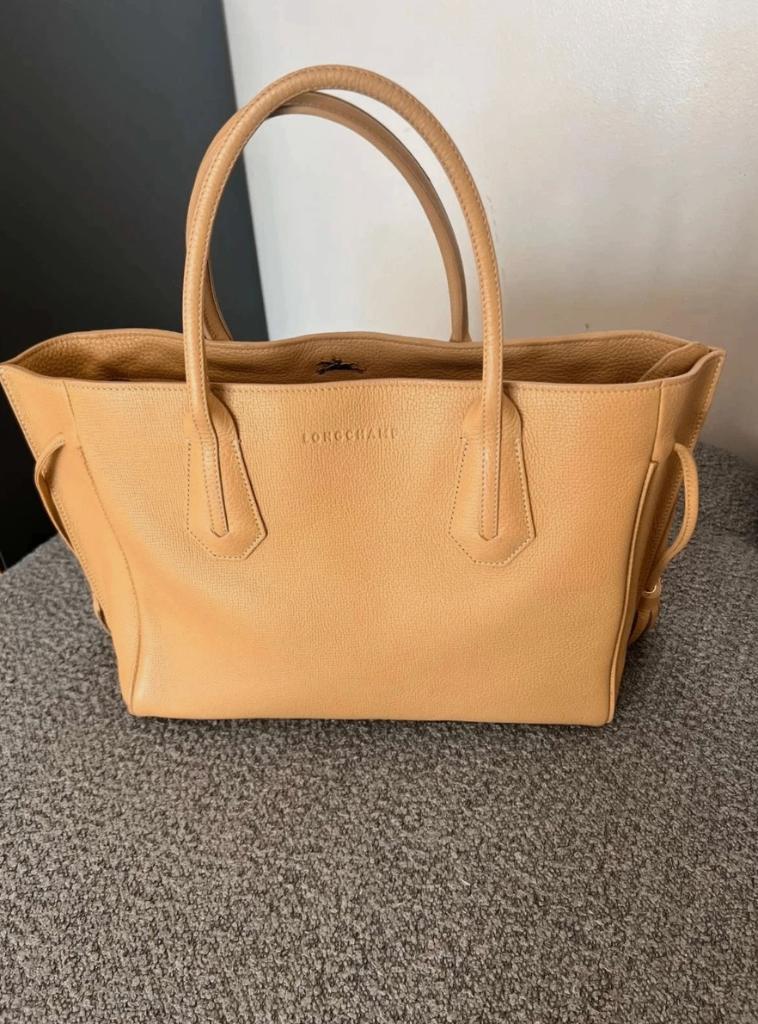 Longchamp Penelope beige lederen handtas, Handtassen en Accessoires, Tassen | Damestassen, Ophalen of Verzenden, Gebruikt, Beige