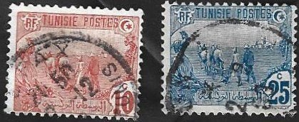 2 Postzegels Tunesië 1906 Diverse onderwerpen, Enlèvement ou Envoi, Tunisie, Affranchi