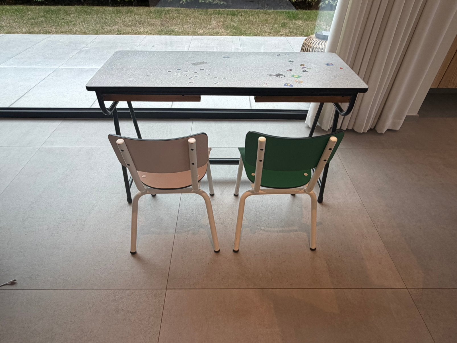 Oude lessenaar, 40 cm, Bureau duo, Vintage, Enlèvement