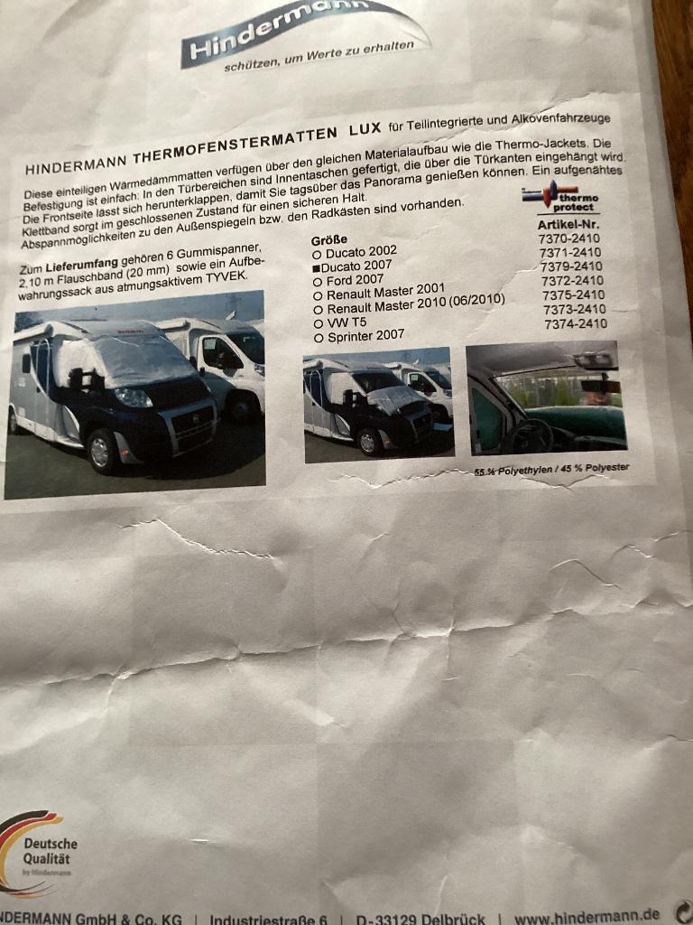 Winterbescherming voorruit motorhome, Particulier