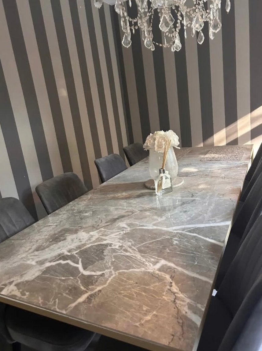Keramische tafel 220x90 + 8 stoelen, Ophalen, Zo goed als nieuw