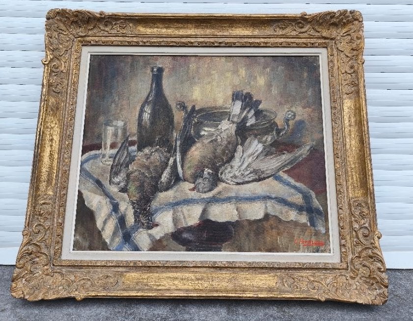 Huile sur toile nature morte signe c predieus, Enlèvement ou Envoi, Nature morte, Toile