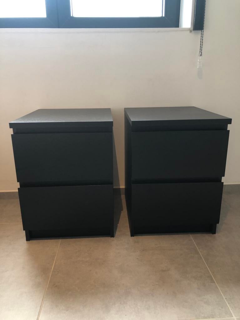 2 Ikea nachtkastjes zwarte fineer eik, Ophalen, Gebruikt, Minder dan 45 cm, 55 tot 70 cm