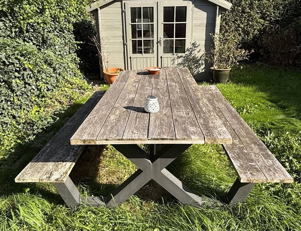 PIcknicktafel, Tuin en Terras, Ophalen, Gebruikt, Rechthoekig, Hout