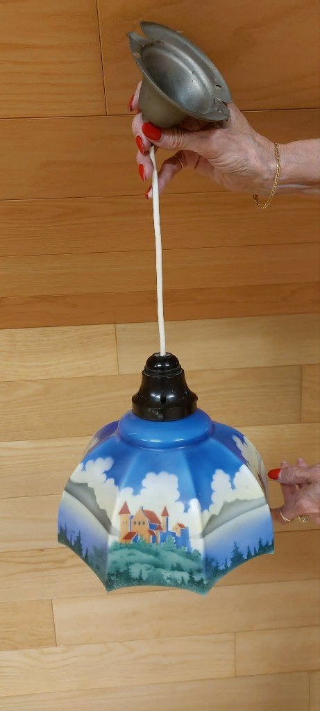 vintage lampekap, Gebruikt, Blauw, Rond, Ophalen